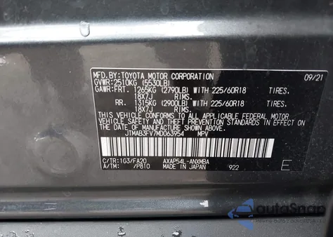 2021 Toyota Rav4 Prime Se из США, поврежденный, VIN JTMAB3FV7MD063954